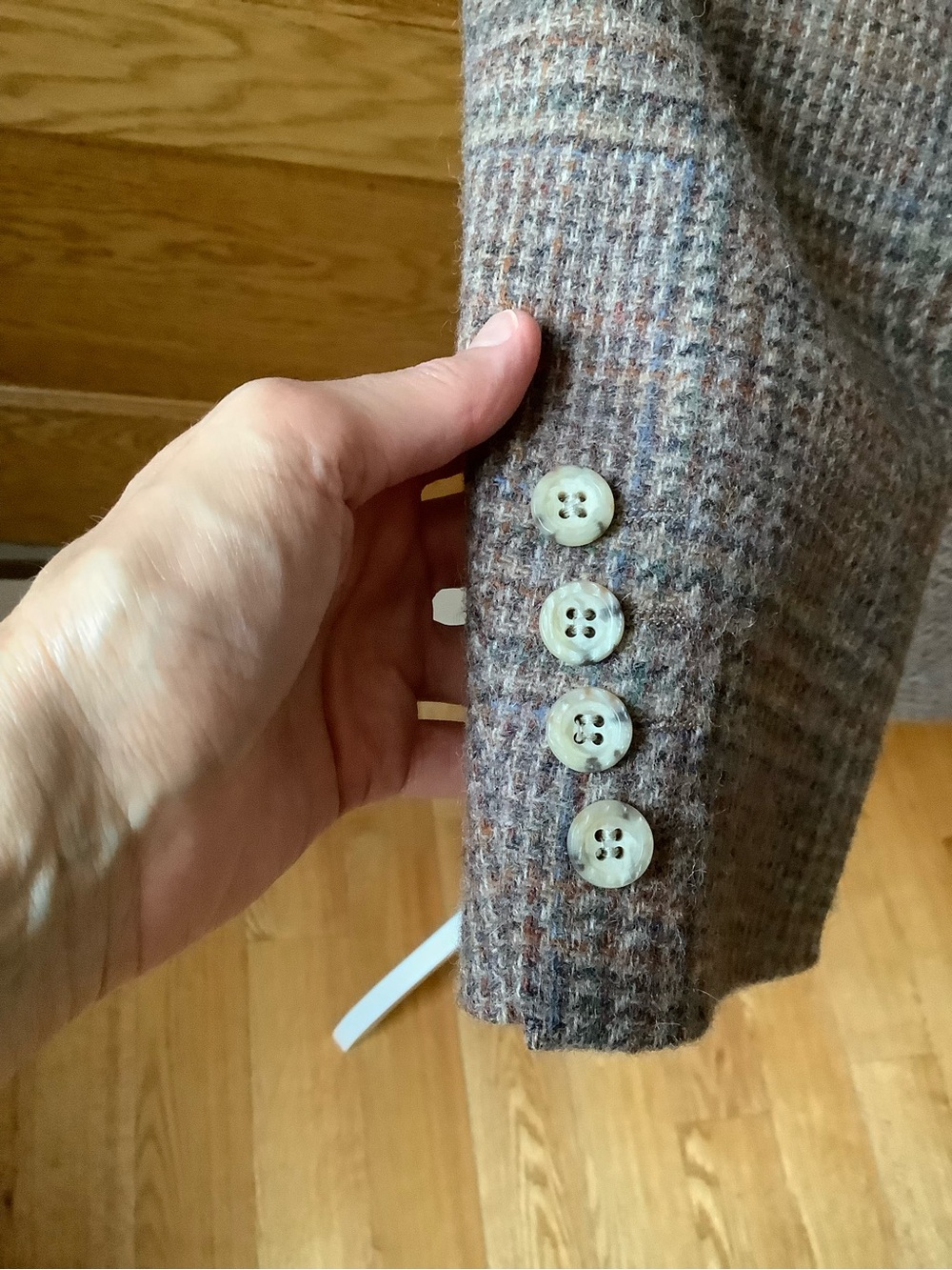 Vintage Men's Tan Glen Plaid Wool Blazer Sport Coat Size 44L 44T Blue Check - Picture 10 of 15